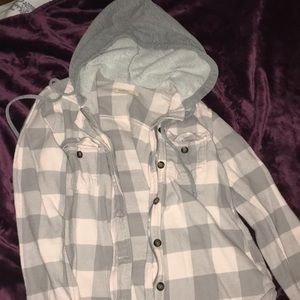 Grey and pink Hollister hooded flannel